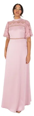 Produktbild von Maya Deluxe Damen Maxikleid mit kurzen, flatternden Ärmeln, Rundhalsausschnitt und Spitzenbesatz