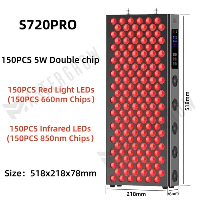 Produktbild von LED-Lichttherapiepanel - S720PRO - Rotes Licht 660 nm - Nahinfrarotlicht 850 nm - Für Gesicht und Körper - Hautstraffung