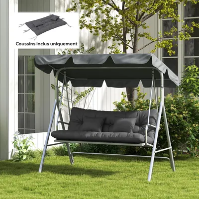 Productafbeelding van Sweiko set van 4 zitkussens, 150x50 cm, waterafstotend, met bevestigingsbanden, 10 cm dik, donkergrijs