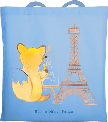 Produktbild von Mr. & Mrs. Panda Tragetasche Fuchs Urban sketching - Sky Blue - Geschenk, Zeichnen, Künstler, Tote Bag, Zeichenschule, Laptoptasche, Jutebeutel, Malen, einkaufsshopper