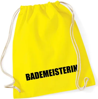 Produktbild von Huuraa Turnbeutel Bademeisterin Schriftzug 12 Liter Yellow Baumwolle Rucksack Geschenkidee