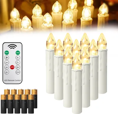 Zdjęcie produktu dla UISEBRT 10x Świece choinkowe LED Świece bezprzewodowe Świece choinkowe LED Świece choinkowe z timerem na baterie Zdalne sterowanie Ściemnianie Migotanie Ciepła biel