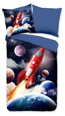 Productafbeelding van Pure Kinderdekbedovertrek "Rocket" - Blauw - (135x200 cm) - 100% Polyester