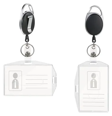Image de Étuis pour cartes d'identité, lot de 2, porte-cartes avec porte-clés coulissant, étui pour carte d'identité avec clip, en plastique rigide, port horizontal ou vertical, pour étuis à cartes d'identité.
