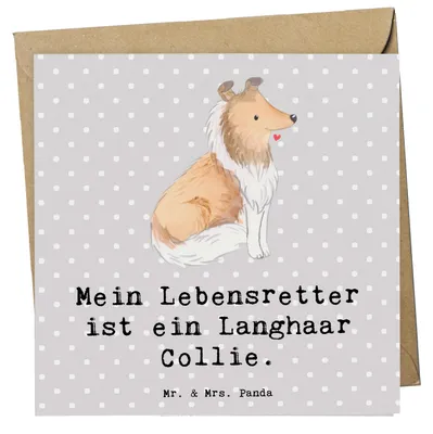 Produktbild von Mr. & Mrs. Panda Glückwunschkarte Langhaar Collie Lebensretter - Grau Pastell - Geschenk, faltkarte, Grußkarte, doppelkarte, Klappkarte, anlasskarte, Britischer Hütehund