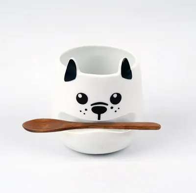 Produktbild von Hund Kaffeebecher mit Holzlöffel im Maul