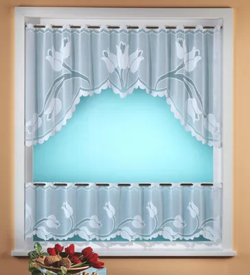 Produktbild von Heimtexland Gardine Scheibengardine C-Bogen Set Jacquard Tulpe weiß durchscheinend Fensterdeko Typ317
