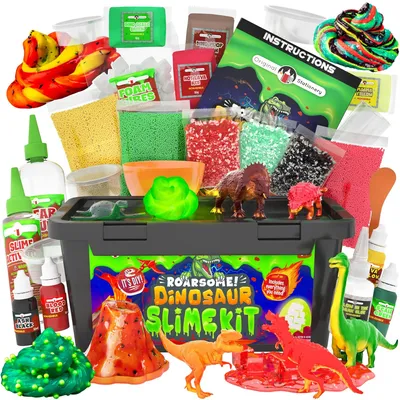 Immagine prodotto di Set per creare slime per ragazzi - Slime luminescente - Slime a tema dinosauri - Slime morbido - Slime a forma di "cacca" di dinosauro - Kit creativo per attività manuali con accessori - Kit per la creazione di slime