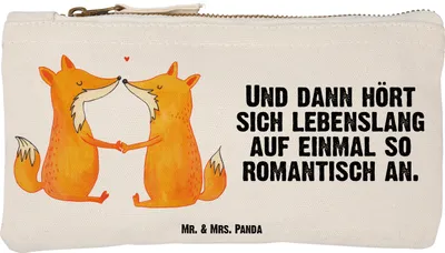 Produktbild von Mr. & Mrs. Panda Pouch Füchse Liebe Größe S Klein - Weiß - Geschenk, kosmetiktäschchen, Federtasche, Freundin, Kulturbeutel, Liebespaar, Mäppchen, Ehe, Fuchs