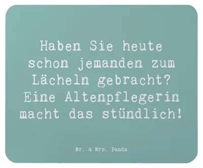 Produktbild von Mr. & Mrs. Panda Mousepad Spruch Altenpflegerin Lächeln - Meeresbrise - Geschenk, Engagement, laptop, Mouse Pad, handgefertigte Geschenke, mousematte, liebevolles, Beruf