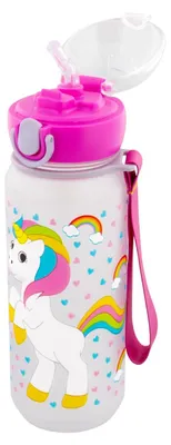 Trinkflasche mit Strohhalm 50 cl, Tritan, rosa, Einhorn