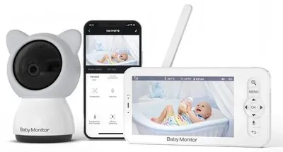 Image de Caméra de surveillance PTZ 355° avec vision nocturne, écran LCD 5 pouces, gris