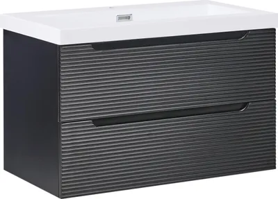 Produktbild von BELIANI Waschtischunterschrank mit Waschbecken Schwarz MDF 80 cm Wandmontage Schublade Badezimmer Aufbewahrung