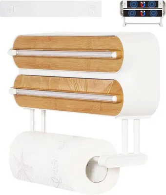 Produktbild von Famanu Folienhalter 3-in-1 - Transparente Folien- und Küchenpapierdispenser