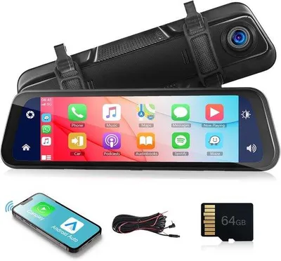 Obrázek produktu pro Zpětné zrcátko s dalekohledem a funkcí Bluetooth, 9,66palcovým dotykovým displejem, hlasovým ovládáním, přední a zadní kamerou a parkovacím asistentem