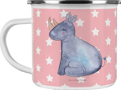 Produktbild von Mr. & Mrs. Panda Teetasse Einhorn Nashorn - Rot Pastell - Geschenk, Unicorn, Regenbogen, Pott, Zoo, Haferl, becher emaille, Erwachsenwerden, Tasse, Campingbecher