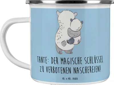 Produktbild von Mr. & Mrs. Panda Haferl Zauberhafte Tante - Blau Pastell - Geschenk, Handarbeit, Naschereien, Liebe, Teetasse, Emaille Tasse, Neffe, Teebecher, Familie, Pott, Reisebecher