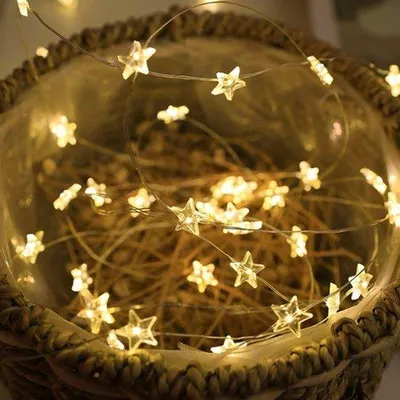 Produktbild von Batterie Lichtschnur, 1 m, 20 LEDs, Sternscheinkette mit Batterie, warmweiß für Kinderzimmer, Hochzeit, Weihnachtsdekoration