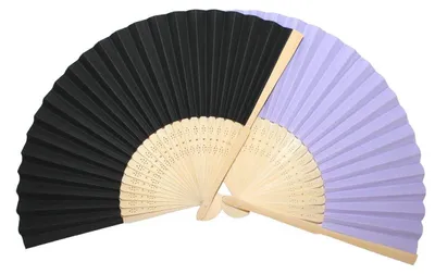Produktbild von 419, 2 Stk. Hand- Deko-Fächer Hochzeitsfächer Papier schwarz violett klein 37x21x2,5cm