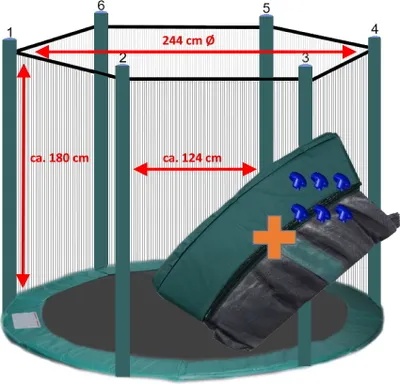 Produktbild von walexoTrampolin Randabdeckung + Sicherheitsnetz für 6 Stangensystem ( 244 cm Ø, Grün/Grün )