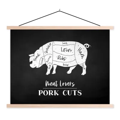 Produktbild von MuchoWow® Textilposter Schwein - Fleisch - Fleischer 40x30 cm mit holzfarbenen Rahmen - Bilder