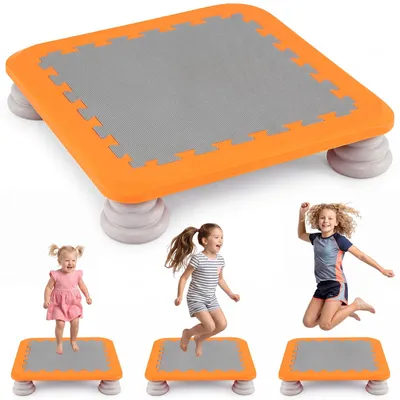Produktbild von COSTWAY Mini-Trampolin für Kinder, 65 cm großes Trampolin-Sprungbrett, Sensorisches Spielgerät mit 4 abnehmbaren Fußpolstern, Trainingsgerät, Orange