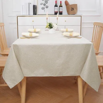 Zdjęcie produktu dla Ibenzoa® Obrus prostokątny, 140 x 300 cm – Wygląd lnu, poliester, możliwość prania, z efektem lotosu, odporny na wodę i zabrudzenia, kolor beżowy, do kuchni i jadalni