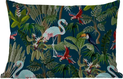 Produktbild von MuchoWow® Outdoor Kissen - Jungtiere - Muster - Kinder - Flamingo - Papagei - Kinder - 50x30 cm - Wetterfest - Lounge Kissen - Sofa kissen - Wohnzimmer Dekoration