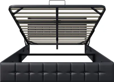 Immagine prodotto di Letto imbottito CDGlobal 160x200cm con USB e rete a doghe, letto a molle idrauliche con contenitore, letto matrimoniale con testata contenitore e LED, PU, nero