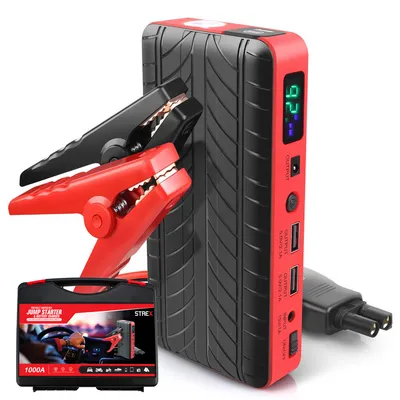Productafbeelding van Strex 12V Jumpstarter voor Auto - 1000A / 18.000 mAh - 4-in-1 Starthulp met Powerbank, LED Zaklamp en SOS Noodlicht - In Opbergkoffer