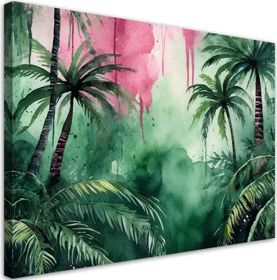 Produktbild von Leinwandbild Aquarell Dschungelpalme 100x70 Feeby Grün bild für die wand bereit zum aufhängen