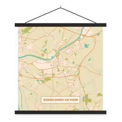 Produktbild von MuchoWow® Textilposter Karte - Rüsselsheim am Main - Karte - Vintage - Stadtplan 60x60 cm mit schwarzem Rahmen - Posteraufhänger