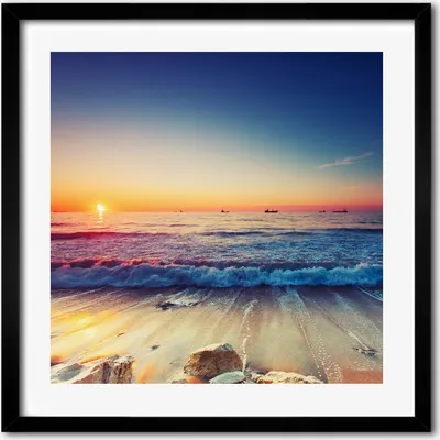 Produktbild von Bild - 50 cm x 50 cm - MDF - Rahmen, Wandkunst - Sonnenaufgang zum Meer