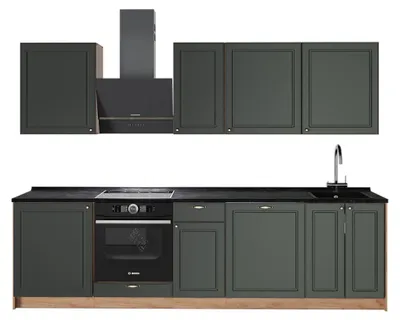 Produktbild von Küchenzeile Vicco Fame-Line Grün-Gold Landhaus/Goldkraft Eiche 280 cm, AP Anthrazit, Model 64200