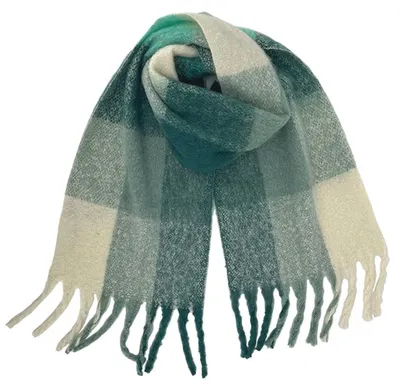 Produktbild von Damen Schal flauschig kariert Oversize weich groß , Farbe:Grün