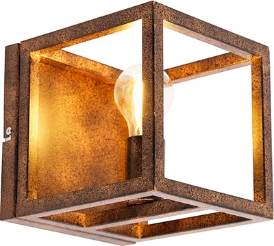 Produktbild von QAZQA - Industrie I Vintage I Industrie I Vintage I Wandleuchte rostbraun - Käfig I Wohnzimmer I Schlafzimmer - Stahl Quadratisch - LED geeignet E27