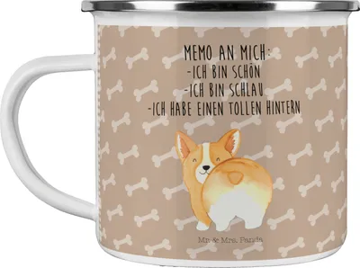 Produktbild von Mr. & Mrs. Panda Teetasse Corgi Po - Hundeglück - Geschenk, Pott, Selbstliebe, Hund, Sprüche, Spruch, Corgie, Positiv, becher emaille, Tasse, Motivtasse, Kaffeepott