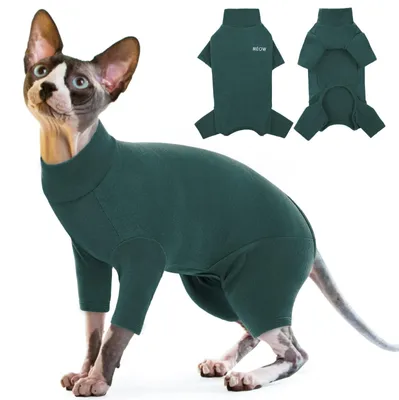 Immagine prodotto di Abbigliamento per gatti domestici - Caldo e confortevole - Verde scuro - Taglia L