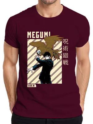 Zdjęcie produktu dla Koszulka męska MEGUMI Jujutsu Kaisen 呪術廻戦 Fushiguro Shikigami Anime Aesthetics, bordowy, M