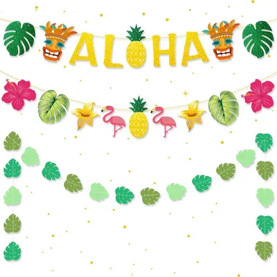 Immagine prodotto di Hawaii, ghirlande, striscioni "Aloha", decorazioni per feste, set da 3 pezzi, materiale: carta