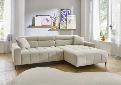 Produktbild von Wohnlandschaft >Stanislaw< elektr. Sitztiefenverstellung, Cord taupe - 256x100x180cm (BxHxT)