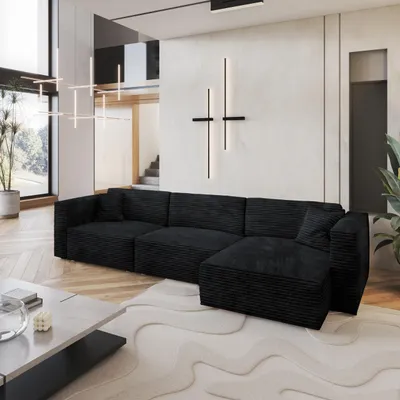 Produktbild von Masseno Ecksofa TOLMO mit Schlaffunktion L-Form, Sofa mit Bettkasten, Wohnzimmersofa, Couch, Soffa, Bettsofa, Couchgarnitur- Schwarz, TILIA 100