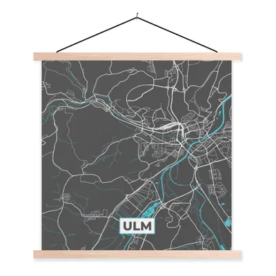 Produktbild von MuchoWow® Textilposter Stadtplan - Deutschland - Blau - Ulm - Karte 60x60 cm mit holzfarbenen Rahmen - Wanddekoration