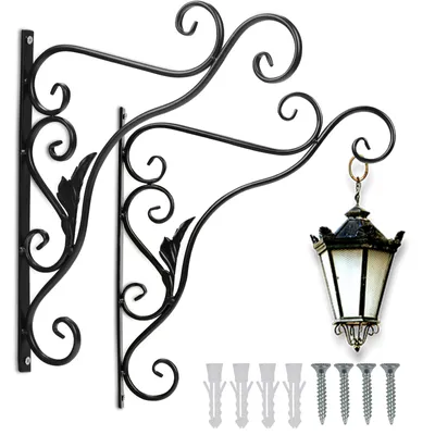 Produktbild von TolleTour 2 Stück Haken Wandhalterung Blumenampel Landhaus Gusseisen 35 cm Konsole Regal Aufhänger Wandhaken Blumenhaken Laternenhalter Blatt
