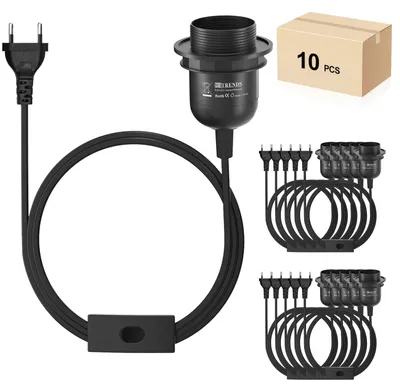 10er-Pack E27 Lampenfassung mit Kabel, Schalter, EU-Stecker, schwarz