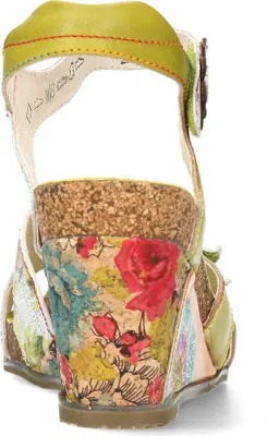 Produktbild von Laura Vita Damen Sandalette mit floralem Muster und Blütenapplikation Balade 23, Größe:37 EU, Farbe:Grün