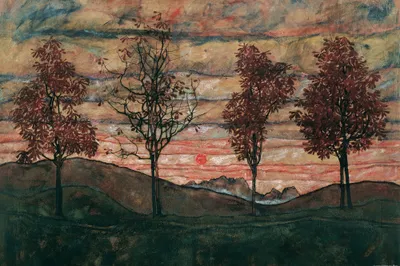 Obrázek produktu pro Egon Schiele Art Print Obraz - Čtyři stromy, Kaštanová alej na podzim, 1917 (120 x 180 cm)