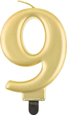 Zdjęcie produktu dla Świeczka cyferka 9, metalik złota, 8 cm