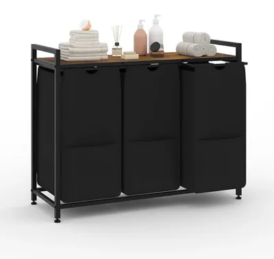 Immagine prodotto di Cesto per la biancheria con ripiano – Contenitore per la biancheria con 2 scomparti – Realizzato in metallo e MDF – Cesti estraibili – Dimensioni: 68x33x72 cm – Colore: 03