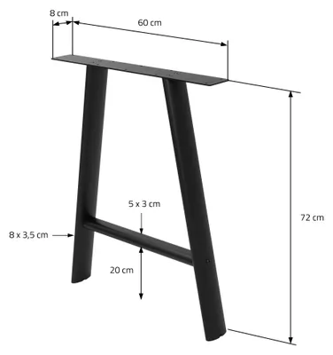 Produktbild von ML-Design Tischbeine Metall Schwarz 2er Set, Tischgestell Outdoor wetterfest, Tischfüße A-Form, Tischkufen aus Stahl, Tischuntergestell 60x72 cm, Oval